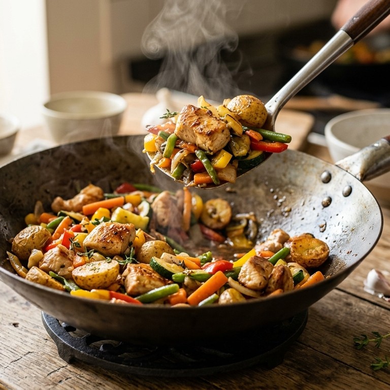 Franse kip-groentenschotel uit de wok recept