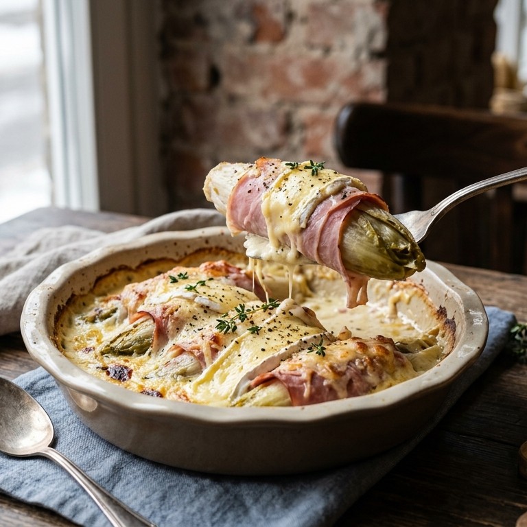 Franse witlofschotel met ham en brie recept