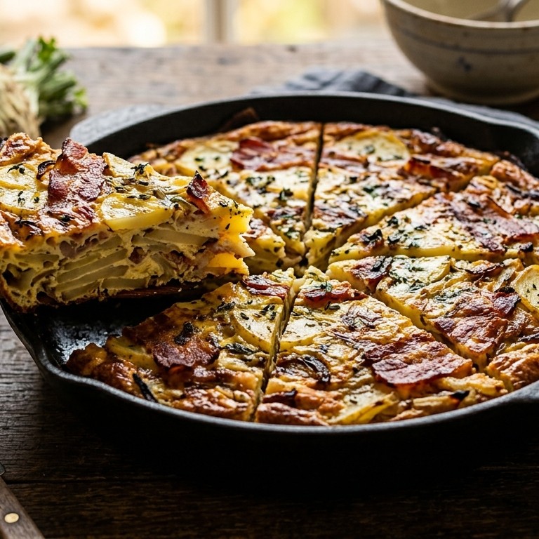Frittata met aardappel, knolselderij en katenspek recept