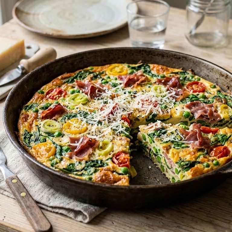 Frittata’s met spinazie, erwten, pecorino en rauwe ham recept