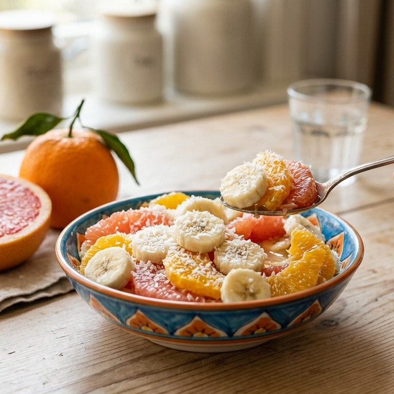 Fruit met gemalen kokos recept