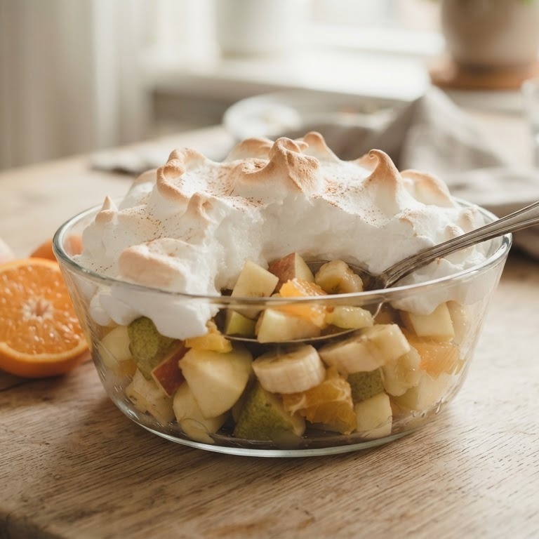 Fruitsalade met een sneeuwdakje recept