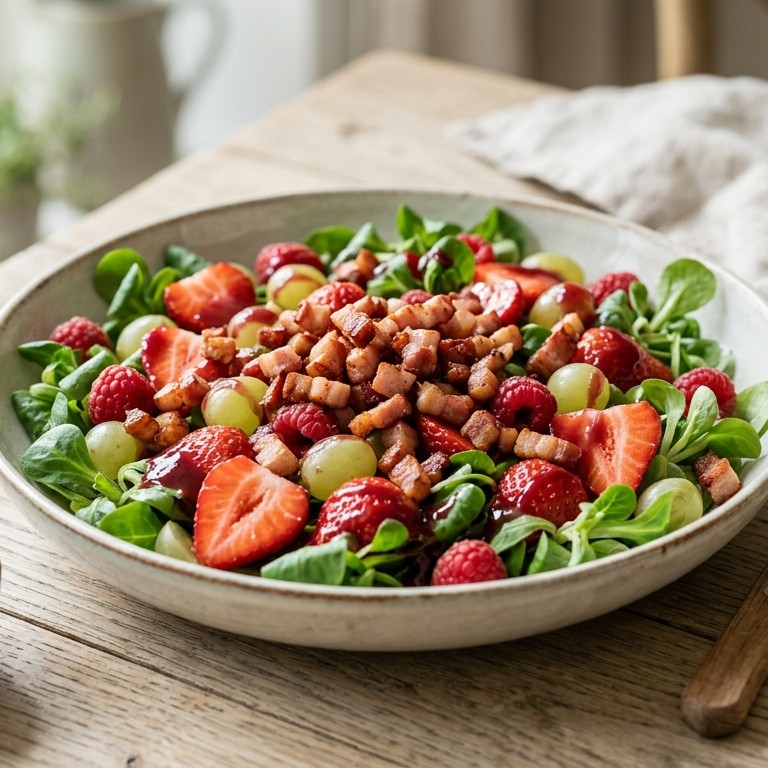 Fruitsalade met spekblokjes recept