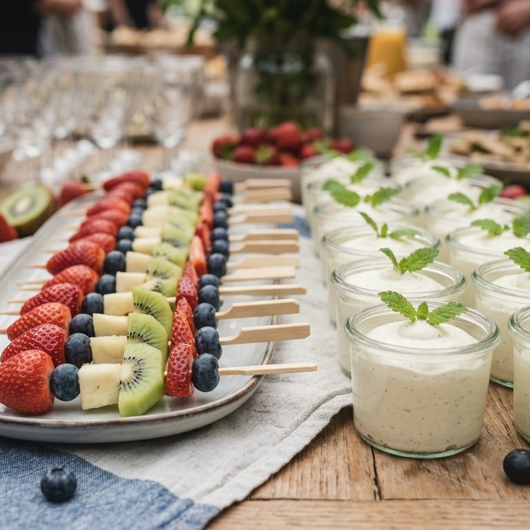 Fruitspiesjes met chocolademousse voor buffet recept