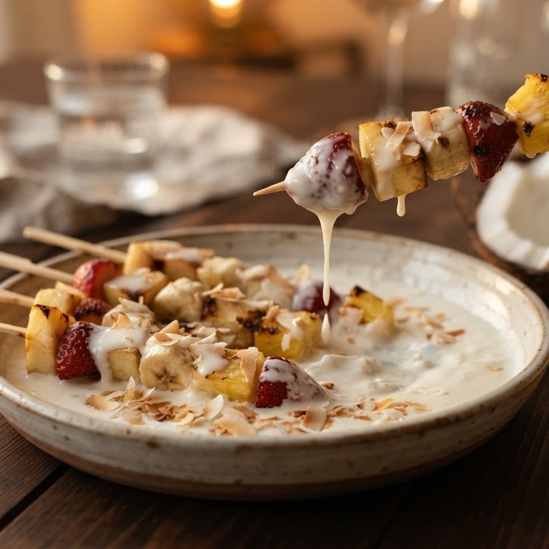 Fruitspiesjes met kokossaus recept