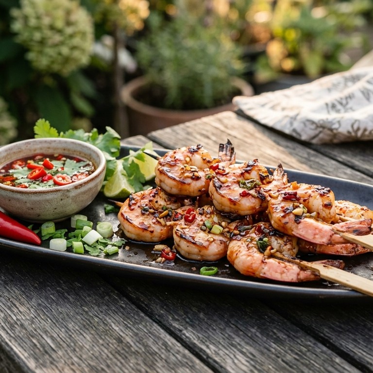 Gamba's met knoflook en kikoman spiesjes recept