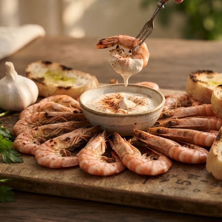 Gamba's met verse knoflooksaus recept