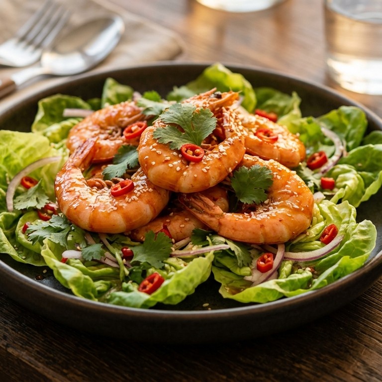 Garnalen met karamelsaus en citrusdressing recept
