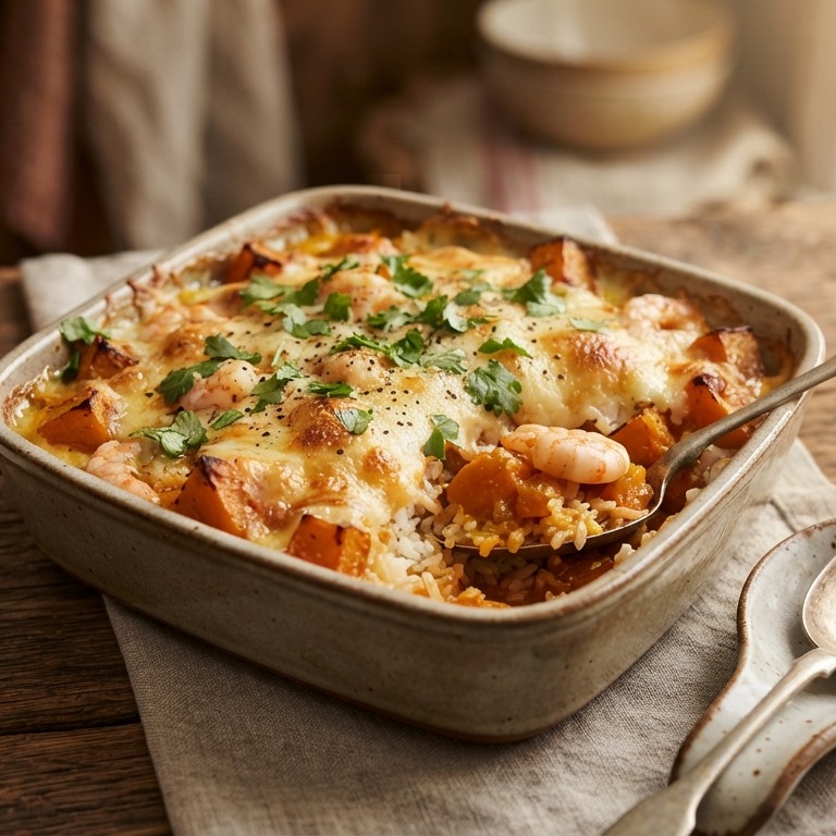 Garnalen met pompoen en kaas recept