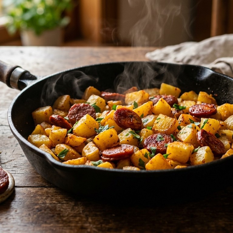 Gebakken aardappel met chorizo recept