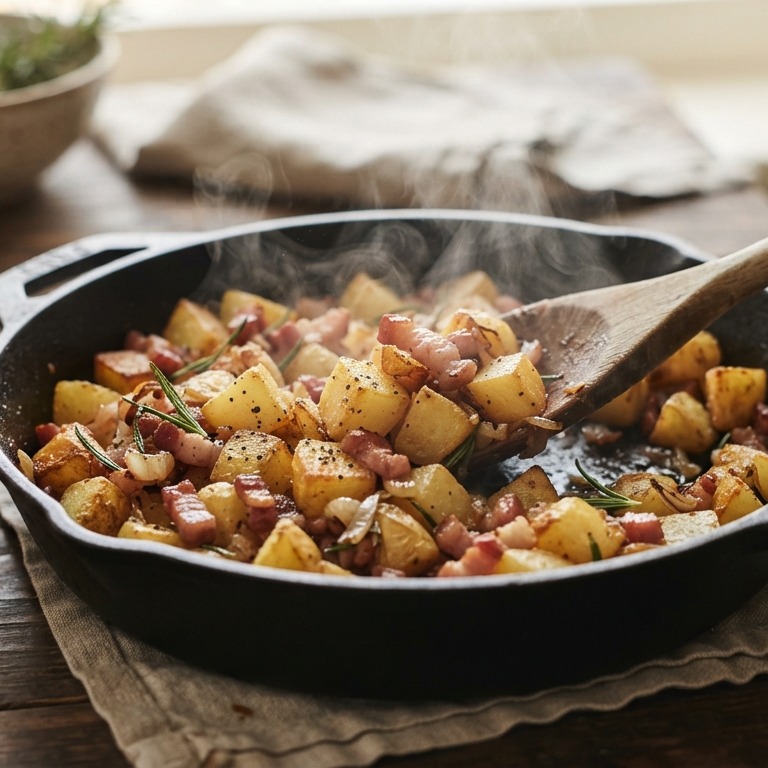 Gebakken aardappels met spek en rozemarijn recept