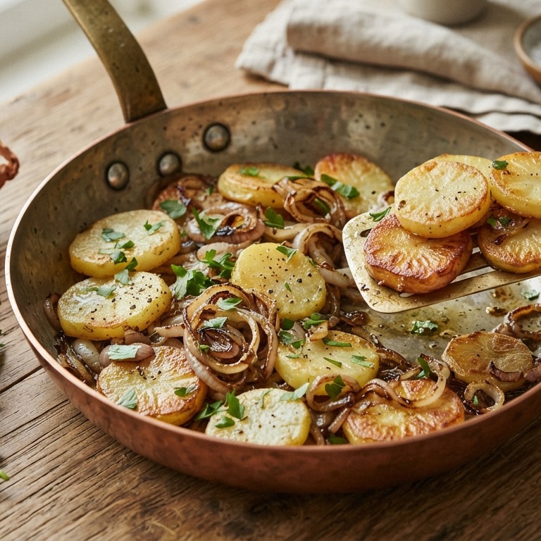Gebakken aardappelschijfjes met sjalotjes recept