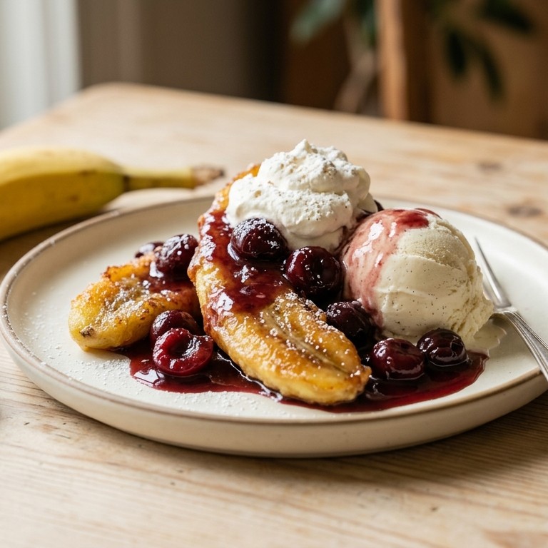 Gebakken banaan met kersensaus recept