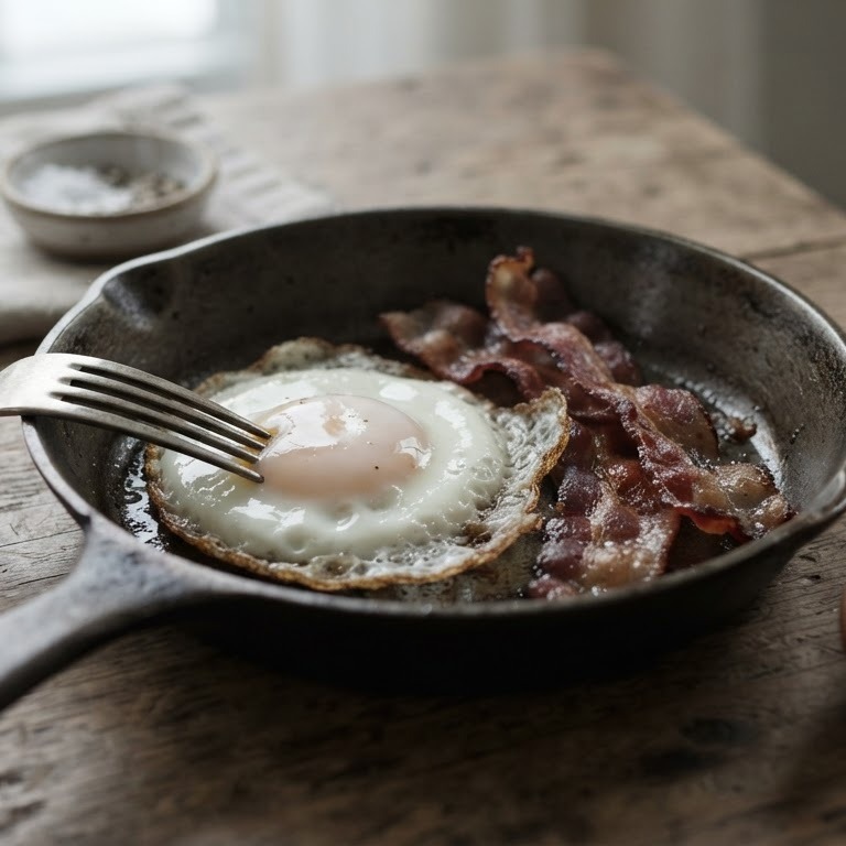 Gebakken ei en ontbijtspek recept