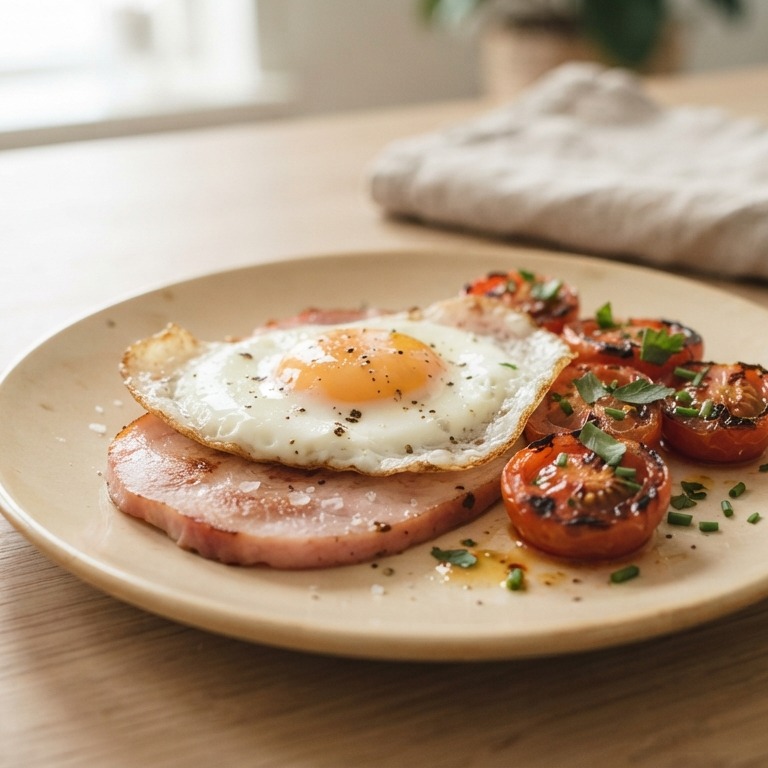 Gebakken ei met ham en tomaat recept