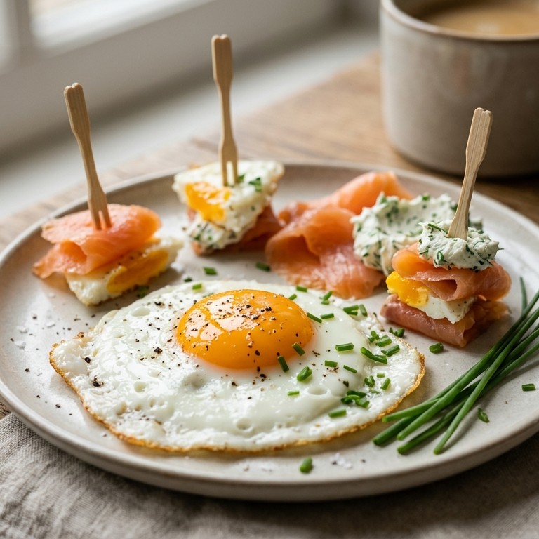 Gebakken ei met kruidenkaas en zalm recept