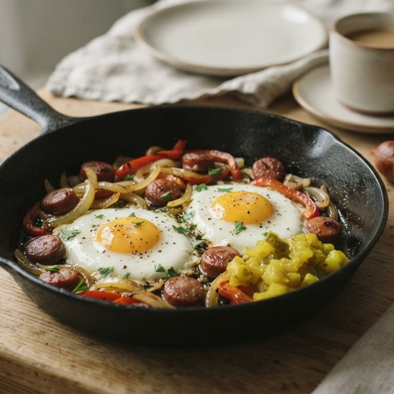 Gebakken ei met worst recept
