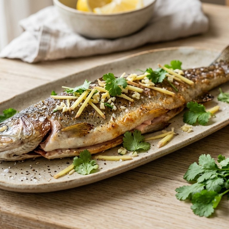 Gebakken forel met gember en koriander recept