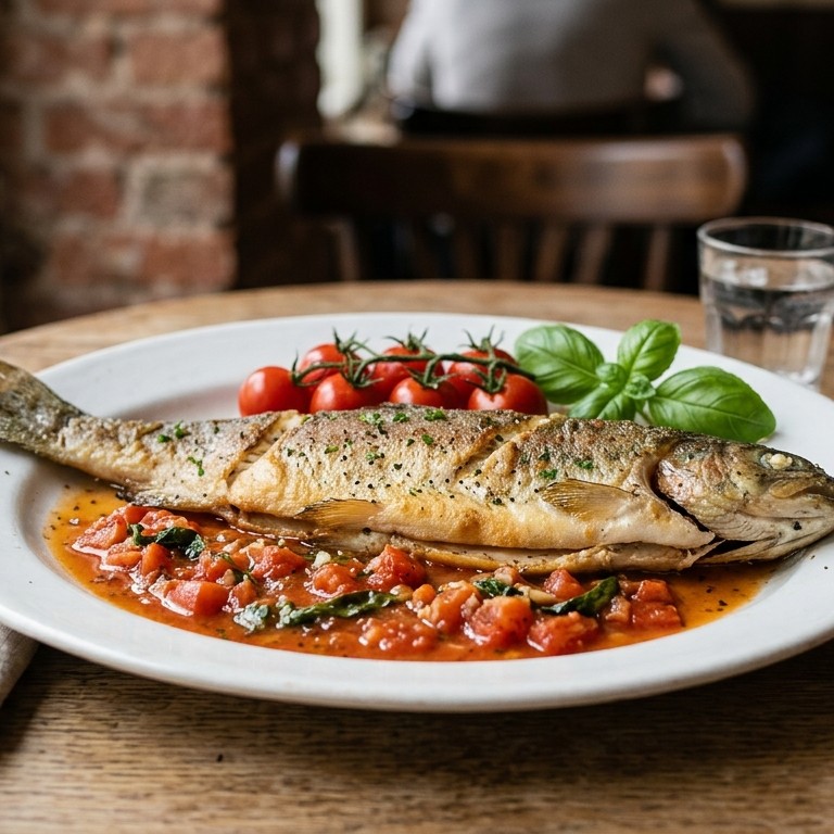 Gebakken forel met tomaten-basilicumsaus recept