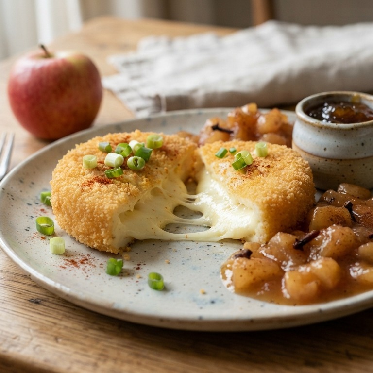 Gebakken kaasplak met pittige appelcompote recept