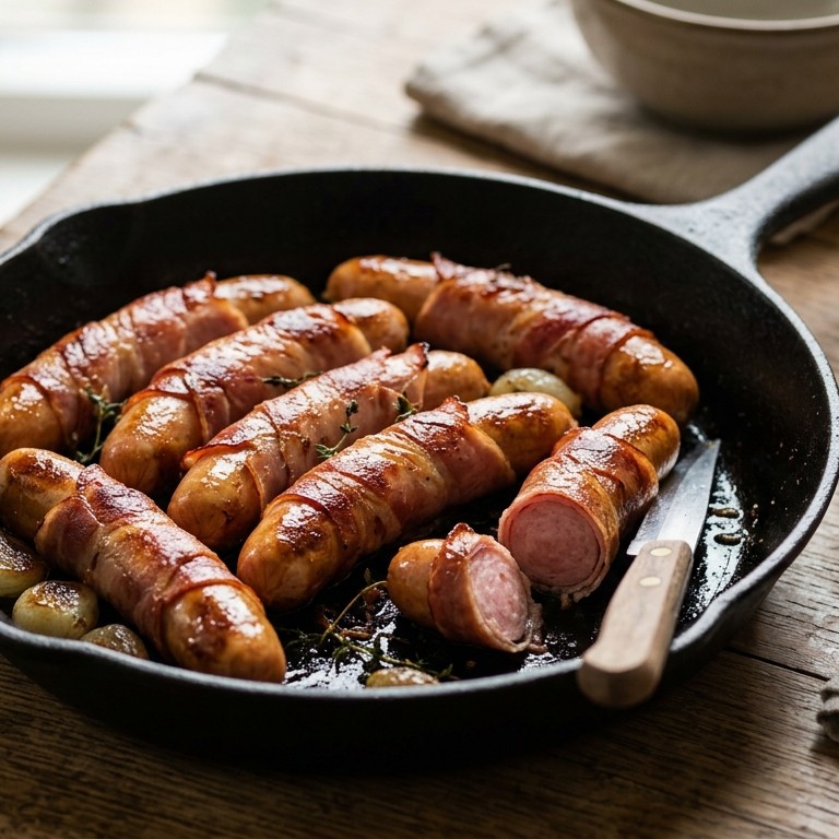 Gebakken knakworst met ham recept