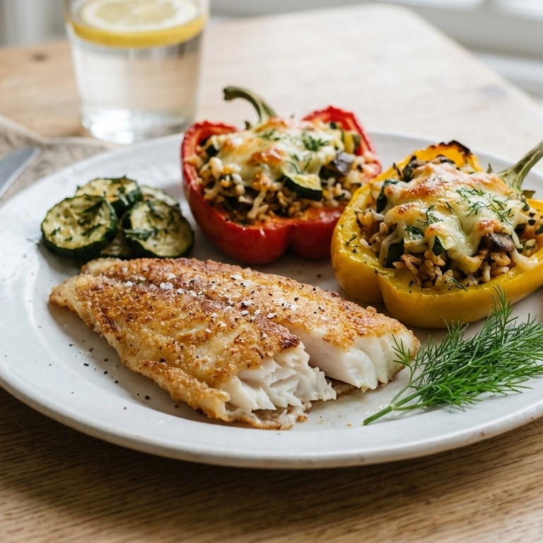 Gebakken koolvis met gevulde paprika recept