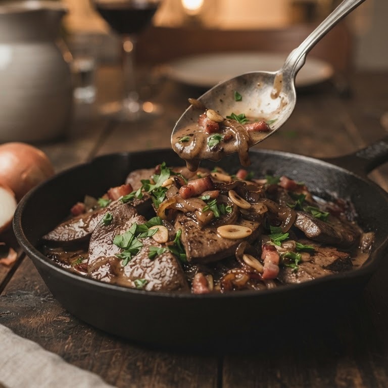 Gebakken lever met ui en knoflook recept