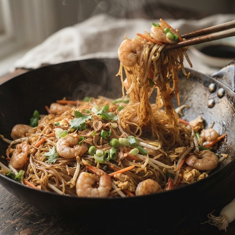 Gebakken mihoen met garnalen recept