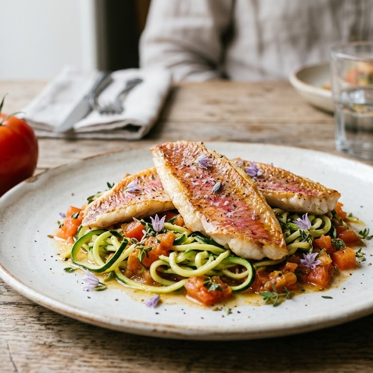 Gebakken mul met courgette en tomaat recept
