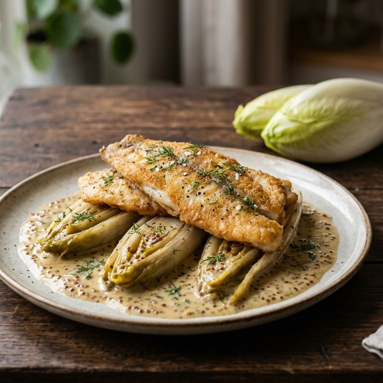 Gebakken nijlbaarsfilets met witlof en mosterd recept