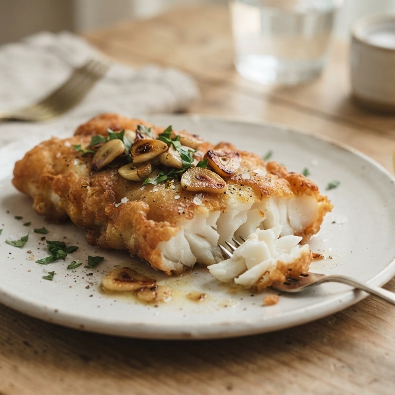 Gebakken schelvis met knoflook recept