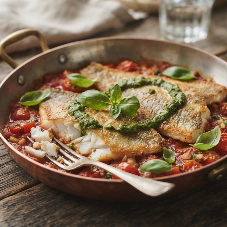 Gebakken schol met Italiaanse tomatensaus recept