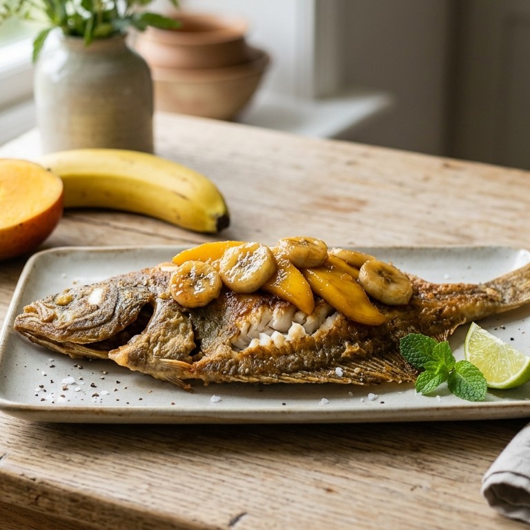 Gebakken schol met mango en banaan recept
