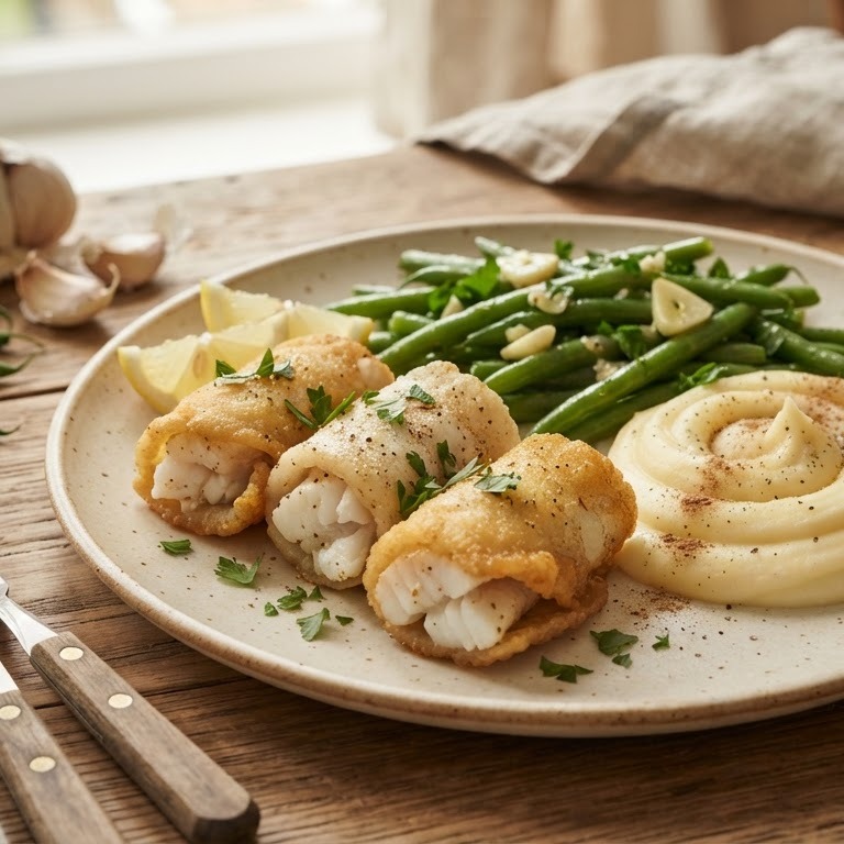 Gebakken scholfilet met knoflookboontjes recept