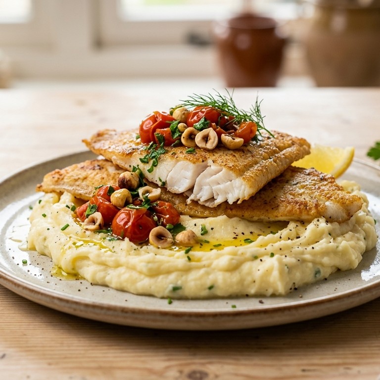 Gebakken scholfilet met knoflookpuree recept