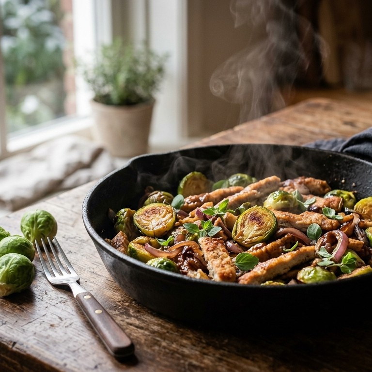 Gebakken spruitjes met schnitzelreepjes recept