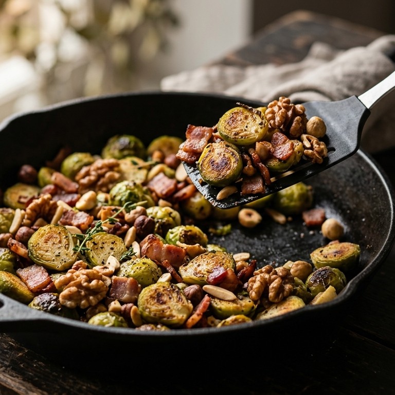 Gebakken spruitjes met spek en noten recept