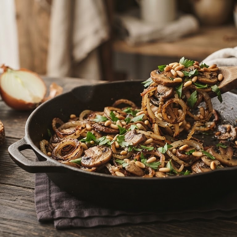 Gebakken uien met champignons recept