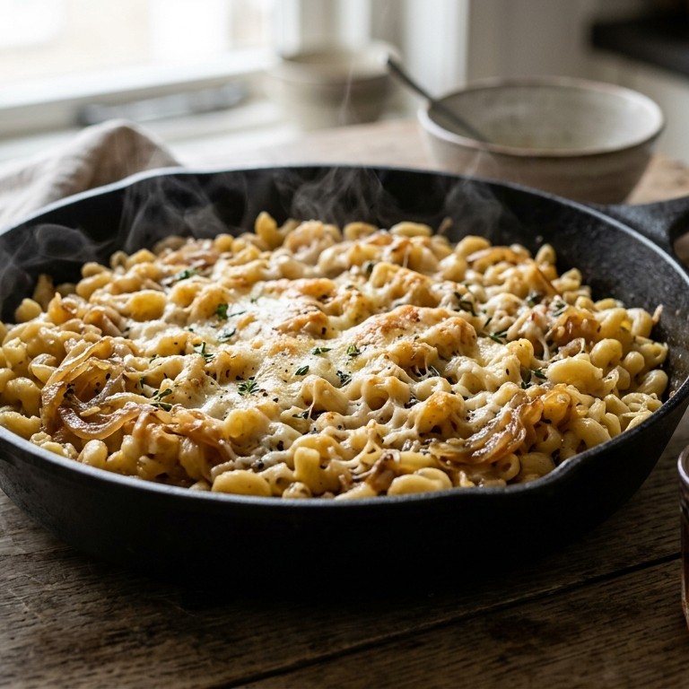 Gebakken uien met macaroni recept