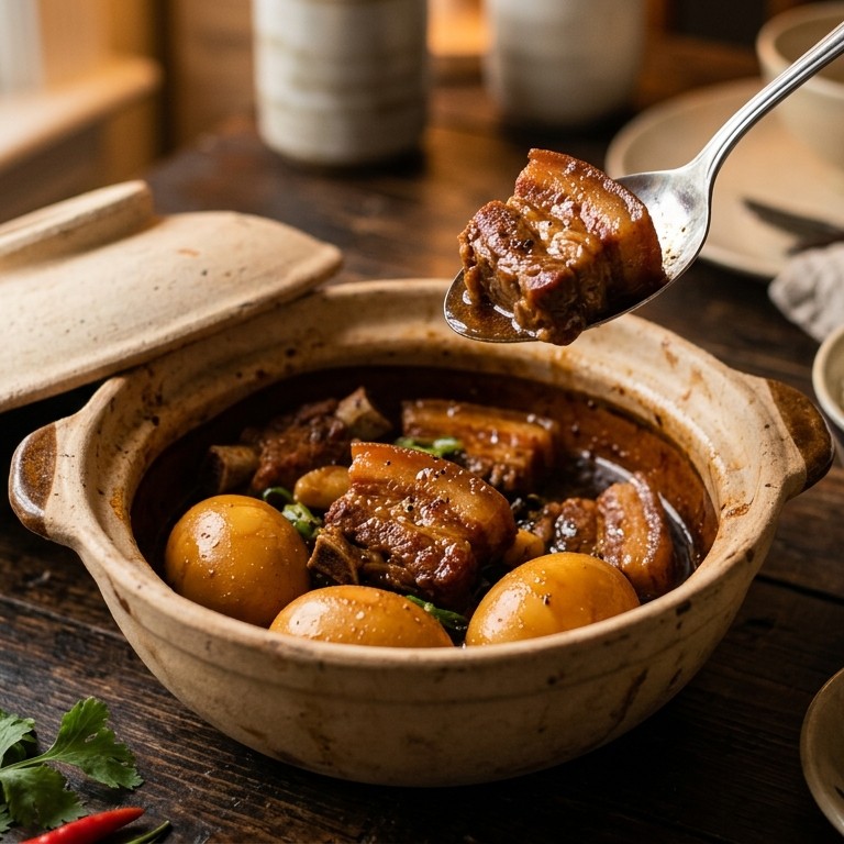 Gebakken varkenvlees en eieren recept