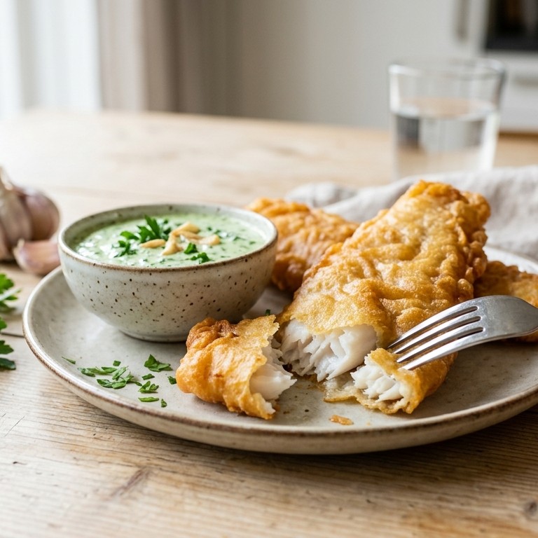 Gebakken visje met knoflook-peterseliesaus recept