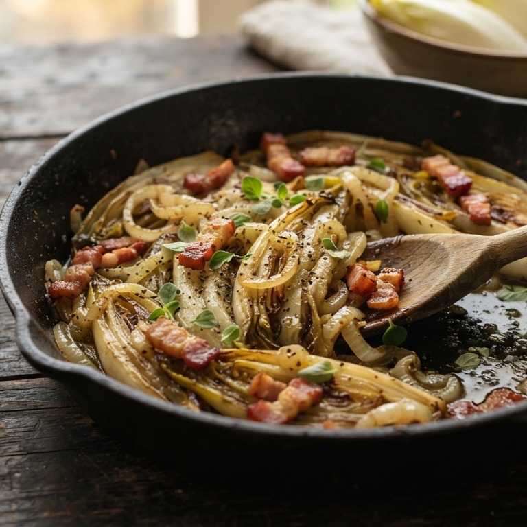 Gebakken witlof met ui en spek recept