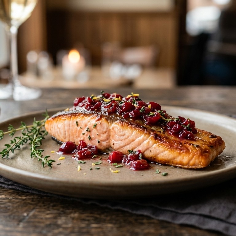 Gebakken zalm met cranberry-tijmrub recept