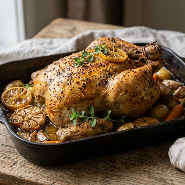 Gebraden kip met oregano, knoflook en citroen recept
