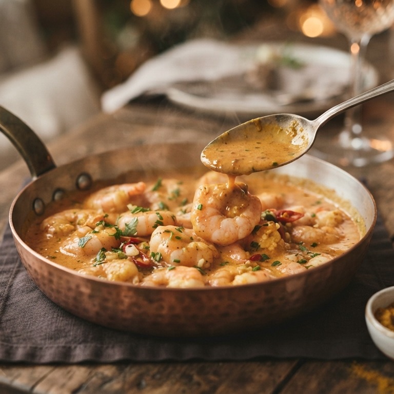 Geflambeerde scampi's met pikante roomsaus recept