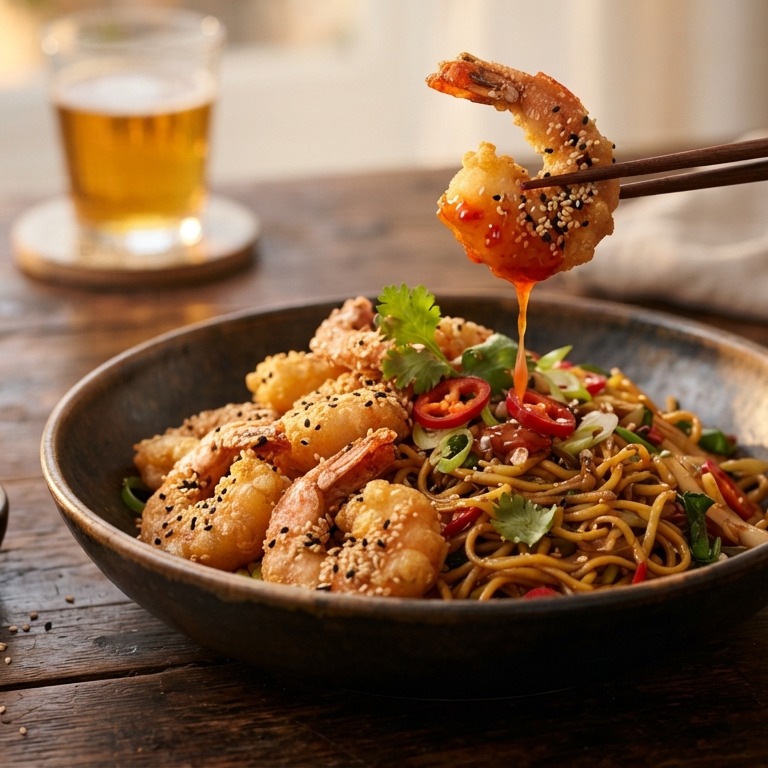 Gefrituurde garnalen met mie recept