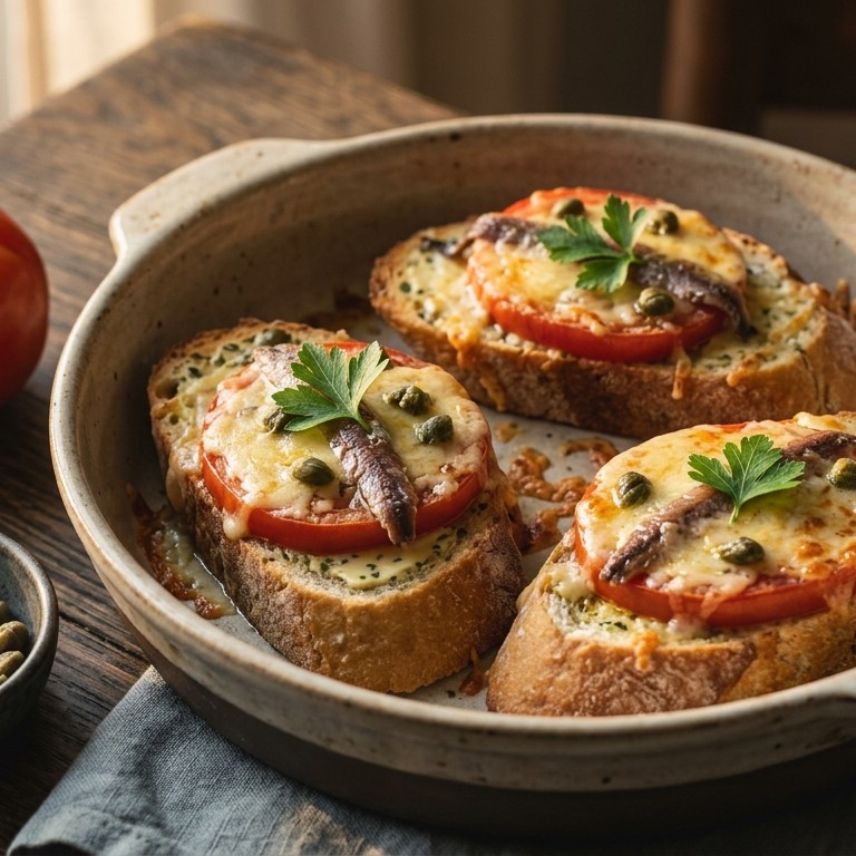 Gegratineerd sneetje tomaat met ansjovis recept