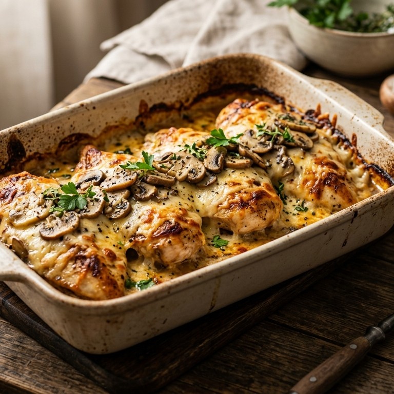 Gegratineerde kipfilet met champignons recept