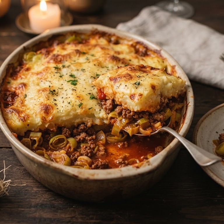 Gegratineerde preischotel met gehakt en tomatensaus recept