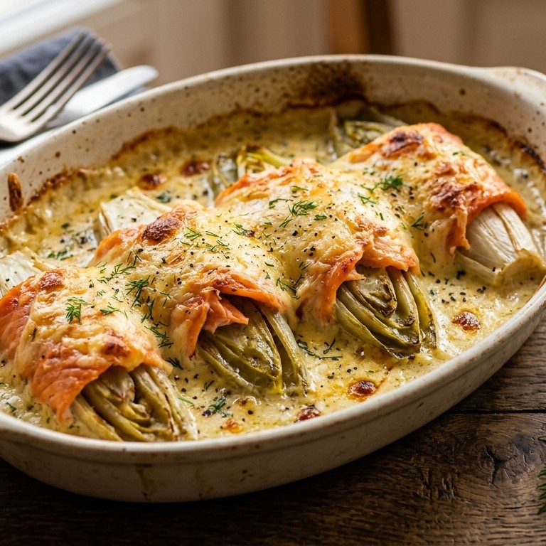 Gegratineerde witlof met zalm recept